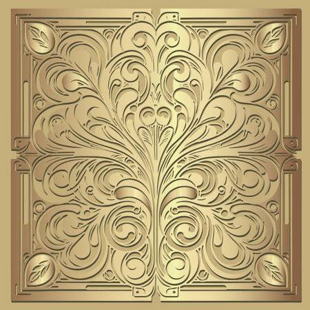 3d gold Art Nouveau old retro style floral ornamental seamless pattern with square frames, borders. Floral vector golden background. Vintage art nouveau flowers ornaments. Ornate texture. Element.のイラスト素材