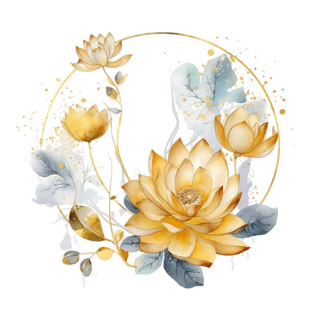 Watercolor beautiful painting lotus flowers pattern with splashes, spots. Dirty watercolor vector background. Hand drawn paint blossom flowers, leaves. Modern artistic romantic lotus flowers ornament.のイラスト素材