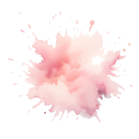 Red and pink watercolor splash splatter stain brush stroke spray with wet effect on white background. Modern salmon pink color aquarelle spot. Trendy isolated design on white. Vector watercolor.のイラスト素材