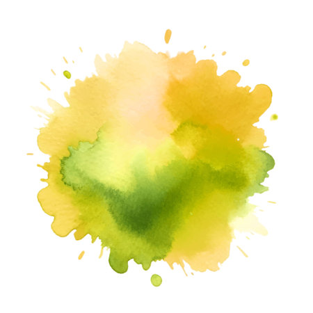 Green yellow watercolor splash splatter stain brush stroke spray with wet effect on white background. Modern aquarelle spot. Trendy isolated colorful design on white. Vector watercolor splash.のイラスト素材