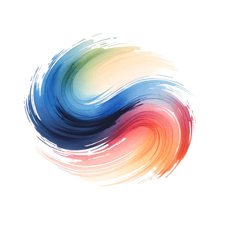Grunge colorful eddy hand drawn watercolor brush stroke on white background. Decorative beautiful modern isolated design on white background. Grungy textured painted spiral wavy brushstroke.のイラスト素材