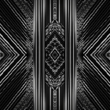 Striped pixel art black and white geometric textured seamless pattern. Abstract ornamental digital...