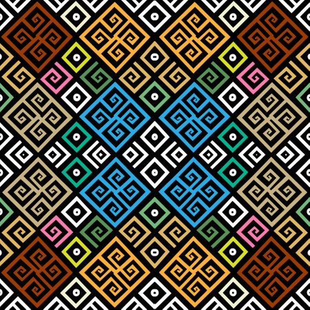 Colorful greece ancient style ornamental geometric vector seamless pattern with rhombus. Beautiful greek key meanders background. Modern ornaments. Repeat patterned elegant backdrop. Endless texture.のイラスト素材