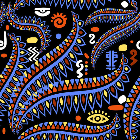 African floral seamless pattern background illustration. Tribal ethnic afro style flowers ornament...