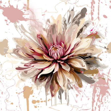 Watercolor beautiful Graffiti style aster flowers seamless pattern. Dirty colorful watercolor background. Hand drawn paint blossom flowers, leaves, splashes, doodles. Endless grunge textured ornamentsのイラスト素材