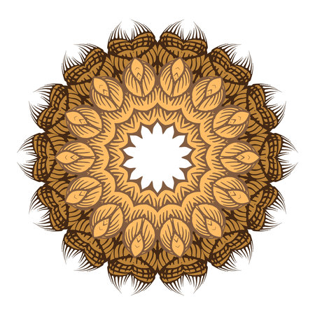 Fractal flower. Mandala. Round fractal lines flowers pattern. Floral mandala. Beautiful vector lines ornaments. Abstract modern isolated ethnic style design on white background.のイラスト素材