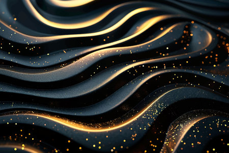 3d beautiful liquid fluid wavy flowing lines luxury abstract teal blue glow background with gold...