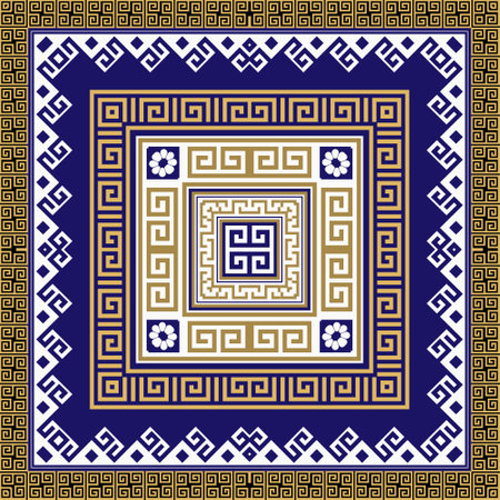 Tribal ethnic greece style seamless pattern with square borders frames. Ornate greek background. Beautiful colorful geometric ornament. Abstract modern design. Greek key meander. Endless texture.のイラスト素材