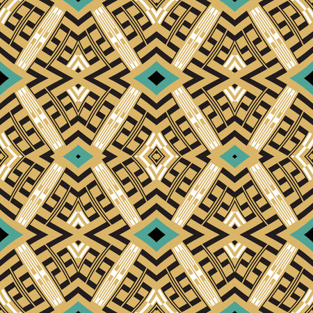 Geometric seamless pattern with tribal ethnic greece ancient style greek meander, rhombus, shapes,...