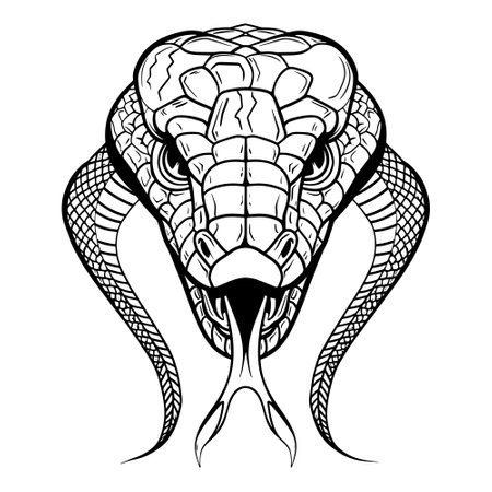 Black and white snake head lines silhouette pattern. Happy Chinese new year 2025 Zodiac sign, year of the Snake. Hand drawn ornate decorative trendy isolated snake design for cards, calendars, prints.のイラスト素材