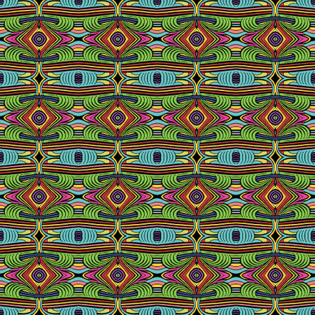 Tribal ethnic style doodle hand drawn colorful intricate seamless fabric pattern. Vector ornamental...
