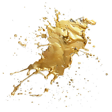 Gold painted 3d liquid fluid splash splatter brush stroke glittery luxury pattern background illustration. Vector grunge golden hand drawn brushstroke. Textured modern glowing splash.のイラスト素材