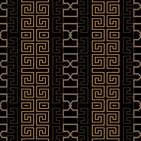 Modern beautiful greek key meanders seamless vertical borders pattern. Vector ornamental mazes background. Elegant trendy geometric greece border ornaments. Endless patterned ornate texture.のイラスト素材