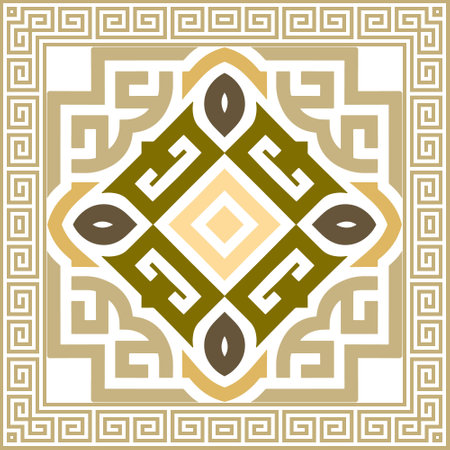 Chinese style mazes meanders seamless pattern with square frame, border. Ornamental ethnic background. Beautiful abstract traditional repeat vector ornaments with Chinese meander. Endless texture.のイラスト素材