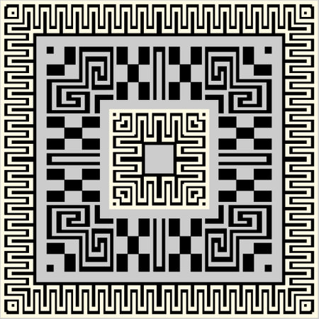 Modern beautiful greek key meanders seamless frames borders pattern. Vector ornamental mazes background. Elegant trendy geometric square frames borders ornaments. Endless patterned ornate texture.のイラスト素材