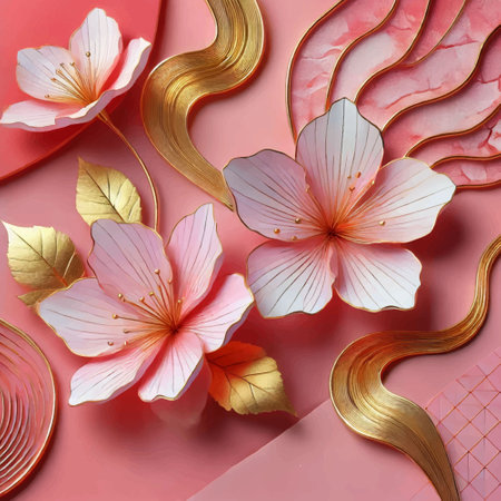 Luxury beautiful pink 3d japanese style marble textured floral pattern background illustration with...