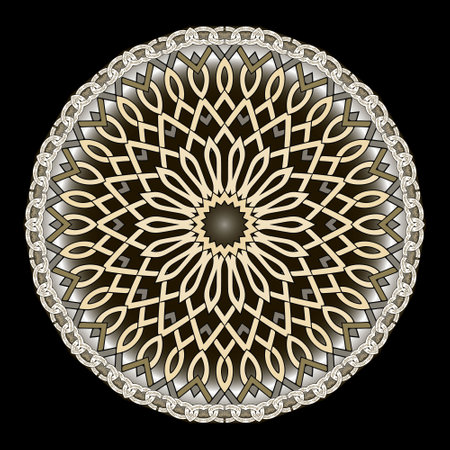 Floral intricate lines and curves beautiful lacy glowing mandala pattern with circle frame, border. Vector ornamental arabesque style modern background with abstract flowers. Ornate texture.のイラスト素材