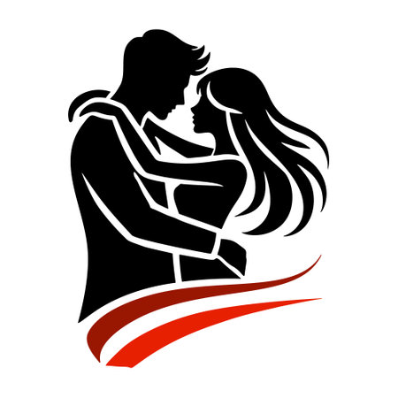 Black and white silhouette of a love couple embracing romantically. Man and woman. Isolated decorative modern vector design on white background.のイラスト素材