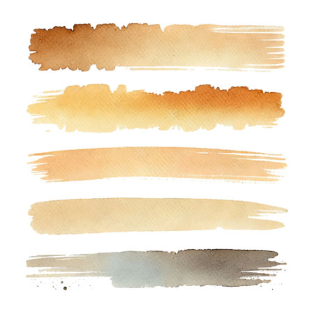 Watercolor hand drawn brush strokes set. Vector isolated aquarelle brushstrokes collection on white background. Textured decorative modern grunge gold brown colors design with wet effect.のイラスト素材