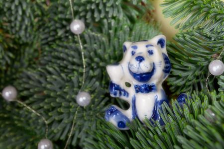 Advent Decoration, small Cat figure Detail, soft effectの写真素材