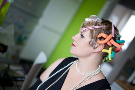 Vintage retro portrait of a woman costumed in 1920s styleの写真素材