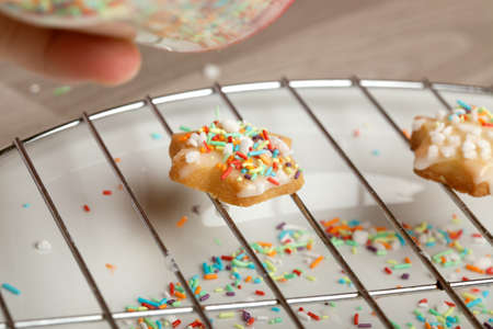 Making homemade christmas cookies in various shapesの写真素材