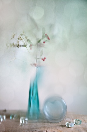 Still Life with glass vase and berriesの写真素材