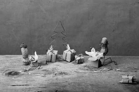 Miniature with Peanut People on Christmas unpacking their presentsの写真素材