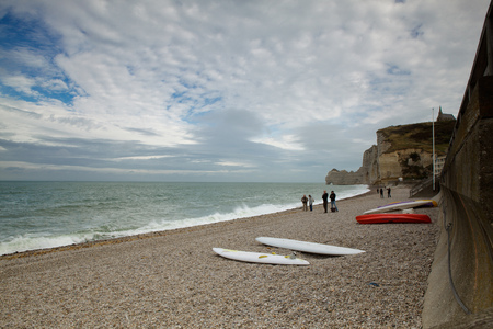 Beach of Etretat in Normandy France on a Autumn Eveningのeditorial素材