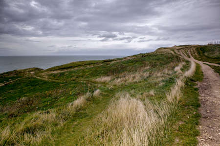 Beach of Etretat in Normandy France on a Autumn Eveningの写真素材