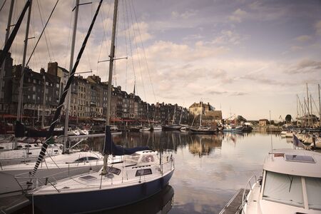 View of Old Town and Ships in Port at Honfleur Normandy France on October 10 2012のeditorial素材