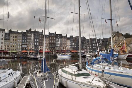 View of Old Town and Ships in Port at Honfleur Normandy France on October 10 2012のeditorial素材