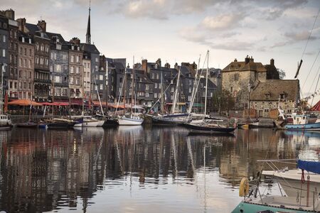 View of Old Town and Ships in Port at Honfleur Normandy France on October 10 2012のeditorial素材