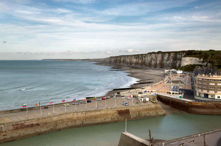 FECAMP, FRANCE - APRIL 8, 2015: Town and Ships in Port at Fecamp Normandy France on October 2 2012のeditorial素材