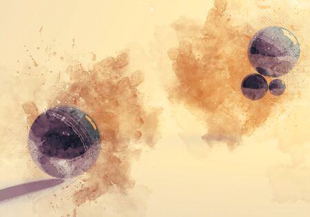 blue spheres on a yellow watercolor background