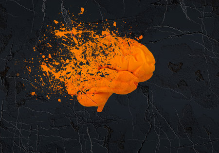 orange scattered brain on black backgroundの写真素材