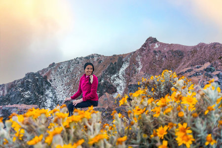 Woman hiking in mountains in mexicoa