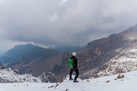 Hiker trekking in the mountains