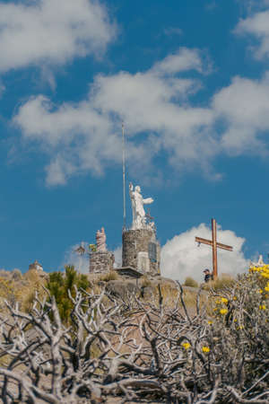 Monument to Christ the King on top of the Volcano Telaponの写真素材