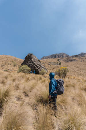 Man hiking up mountain in mexico