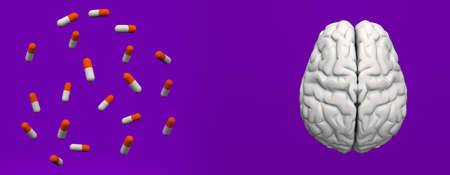 The brain is surrounded by pills.3d rendering