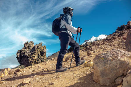 Male Mountain Climber Walking in volcano iztaccihuatl