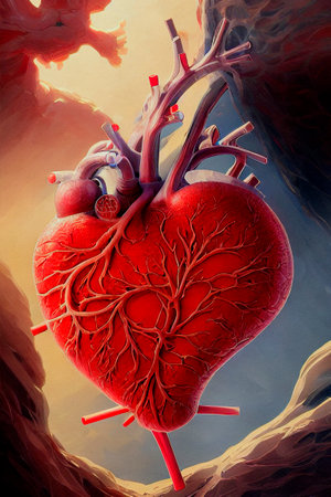 heart painting, 3d illustration, conceptual artwork