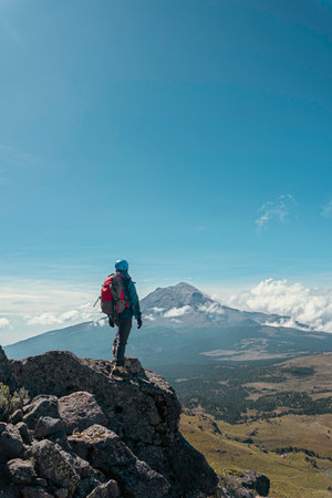 a climber on a summit freedomの写真素材