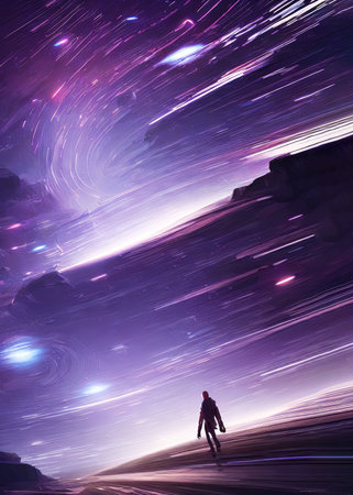 Space background with nebula and stars. 3d illustrationの写真素材