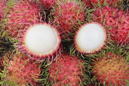 Healthy Thai fruits rambutans for sale on seasonal ,red sweetの写真素材
