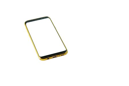 Mobile or Smartphone with blank screen. Realistic cell phone isolated on white backgroundの写真素材
