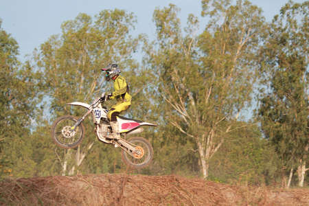 Rayong ,Thailand - JUNE 20, 2020 : Thai Motocross racer rider in action. in practice motocross field at Thailand.のeditorial素材