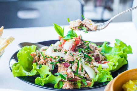 Tuna salad with fresh tomatoes and herbs.の写真素材