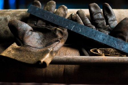 Glove with a rulerの写真素材